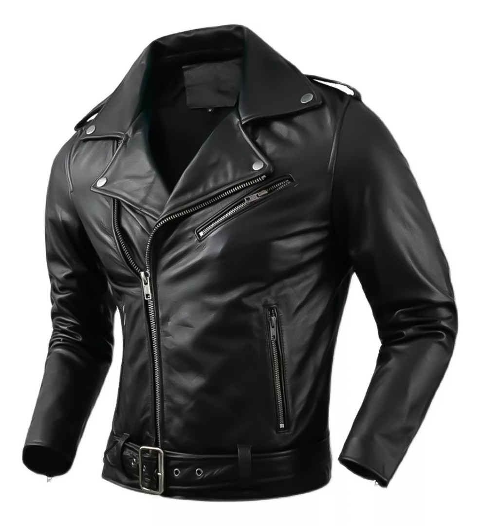 Jaqueta Masculina de Couro Nobre com Cinto Frontal