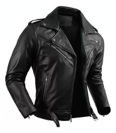Jaqueta Masculina de Couro Nobre com Cinto Frontal