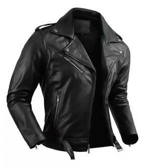Jaqueta Masculina de Couro Nobre com Cinto Frontal