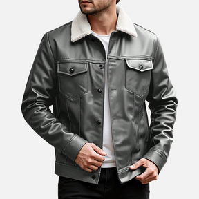 Jaqueta de Couro Masculina Firenzo com Gola Forrada