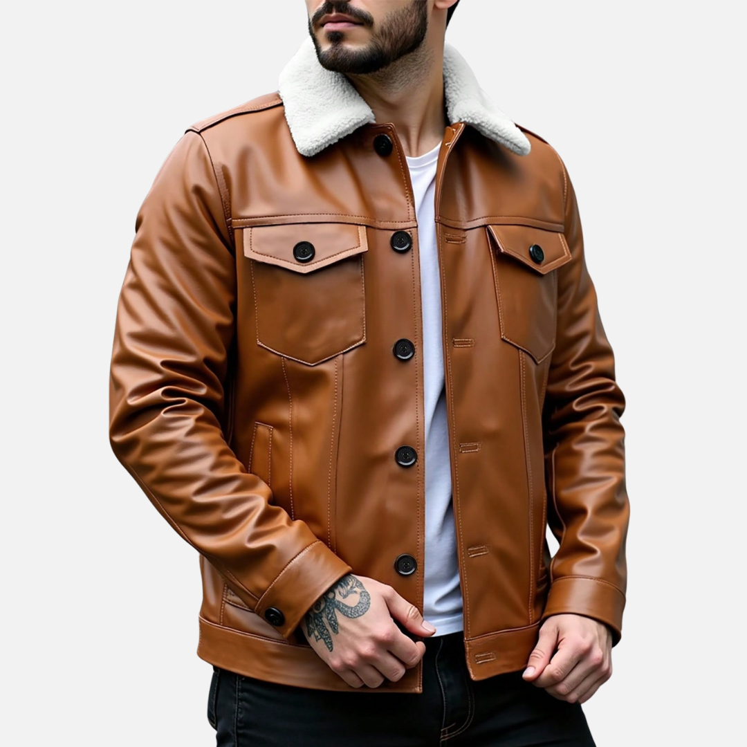 Jaqueta de Couro Masculina Firenzo com Gola Forrada
