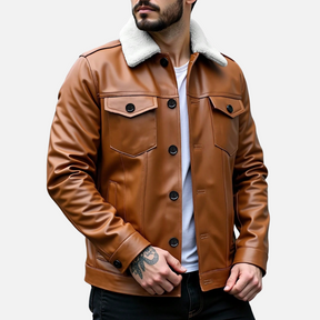 Jaqueta de Couro Masculina Firenzo com Gola Forrada