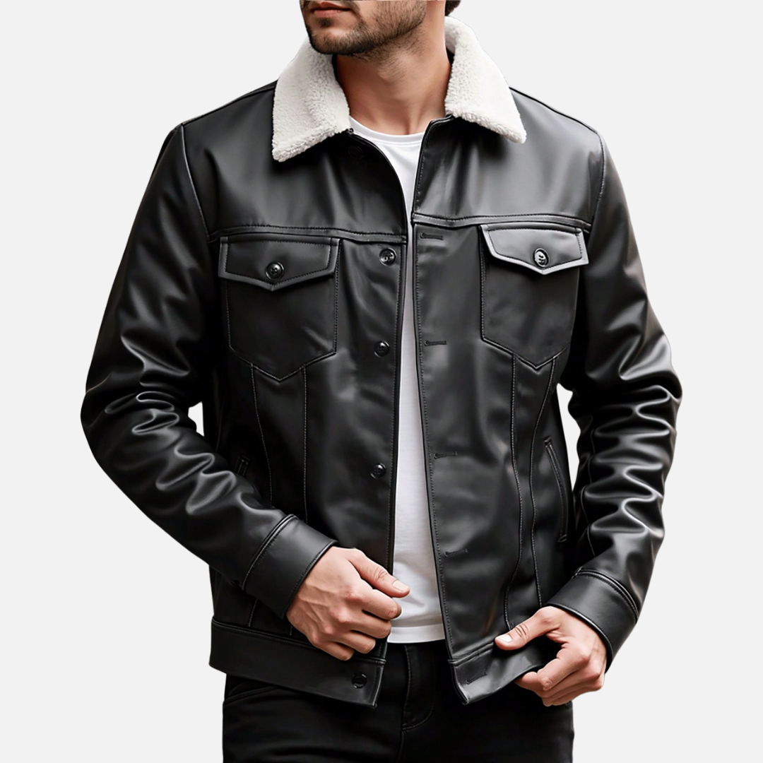 Jaqueta de Couro Masculina Firenzo com Gola Forrada
