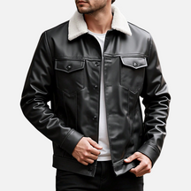 Jaqueta de Couro Masculina Firenzo com Gola Forrada