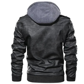 Jaqueta de Couro Masculina com Capuz